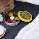 Hand Painted Spice Box With 7 Compartments - Green And Purple